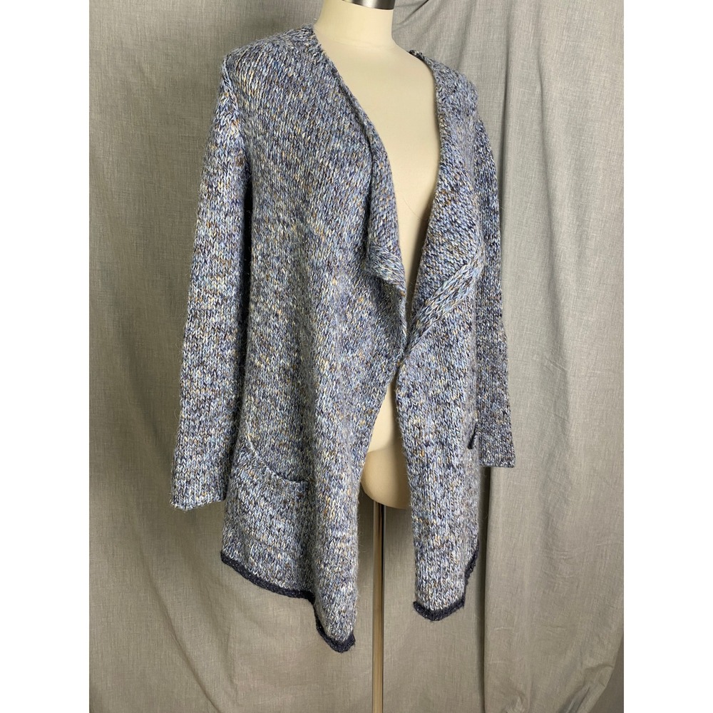 Maryline Made in Italy Boucle Waterfall Blue Open‎ Cardigan Metallic Thread M